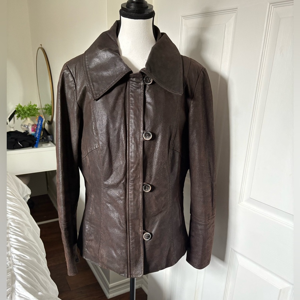 Danier Genuine Leather Jacket Brown Tailored Blazer Jacket Women’s L Vintage